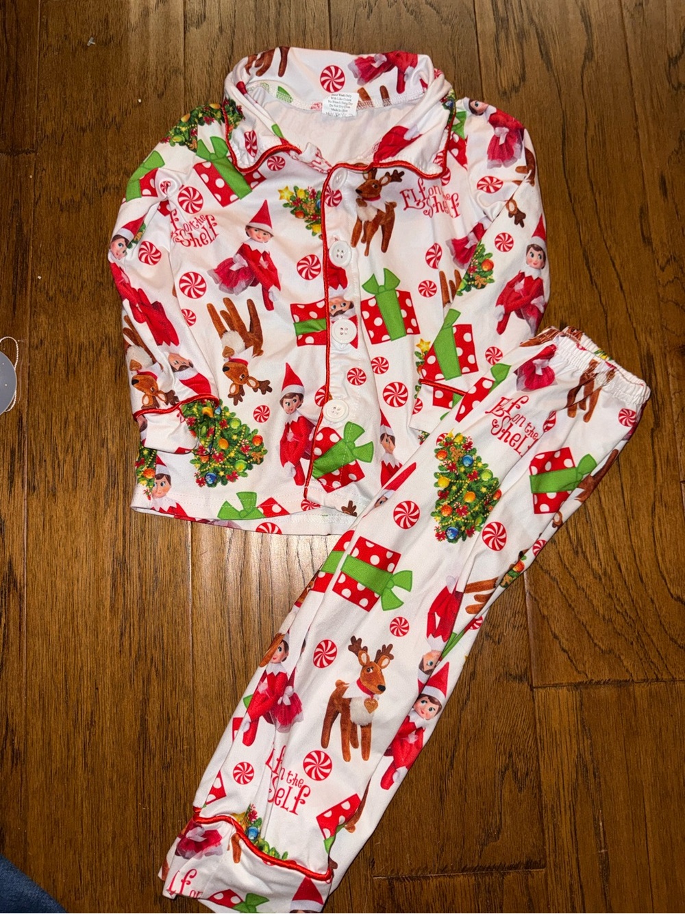 Source Unknown Kids Christmas Elf & Reindeer Pajama Set - White, Red, Green